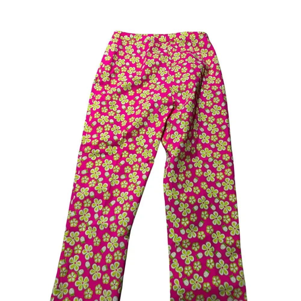 VTG Lilly Pulitzer Dune Buggy Cropped Pants Womens 6 Pink Floral Stretch Beach